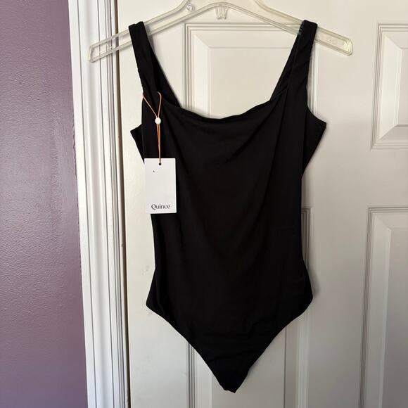 Quince NWT Second Skin Black Body Suit Size Large Square Neck Tank Thong - Picture 2 of 8